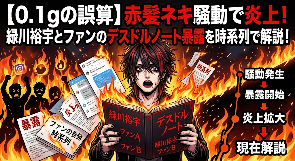 【0.1gの誤算】赤髪ネキ騒動で炎上！緑川裕宇とファンのデスドルノート暴露を時系列で解説！